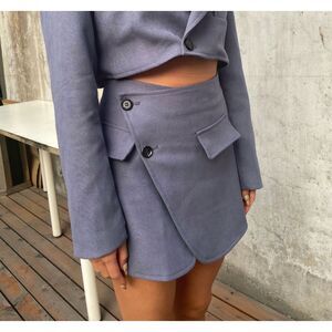 Lavender Wrap Mini Skirt with Corduroy & Suede Feeling Blend‎